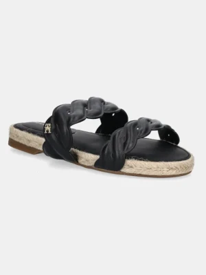 Zdjęcie produktu Tommy Hilfiger klapki skórzane LEATHER ROPE ESPADRILLE MULE damskie kolor czarny FW0FW08503