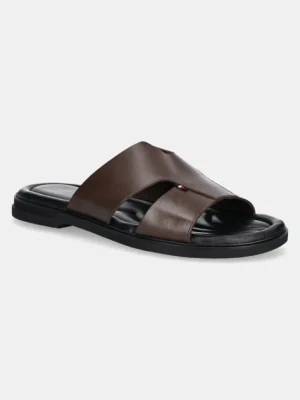 Tommy Hilfiger klapki skórzane PREMIUM HILFIGER SLIPON LH SAND męskie kolor brązowy FM0FM05357