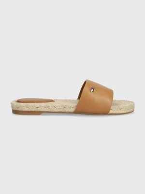 Tommy Hilfiger klapki skórzane SIMPLE LEATHER FLAT ESP SANDAL damskie kolor brązowy FW0FW07933