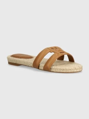 Tommy Hilfiger klapki skórzane TH EMBOSS FLAT ESP SANDAL damskie kolor brązowy FW0FW07928