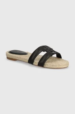 Tommy Hilfiger klapki skórzane TH EMBOSS FLAT ESP SANDAL damskie kolor czarny FW0FW07928