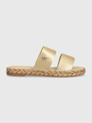 Tommy Hilfiger klapki skórzane TH GOLD FLAT ESPADRILLE SANDAL damskie kolor złoty FW0FW07932