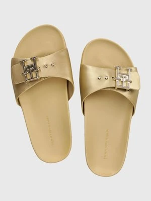 Tommy Hilfiger klapki skórzane TH HARDWARE GOLD FLAT SANDAL damskie kolor złoty FW0FW07947