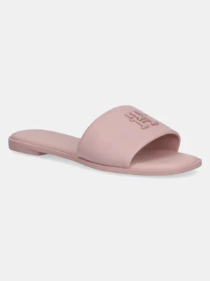 Tommy Hilfiger klapki skórzane TH LOGO HARDWARE LEATHER MULE damskie kolor różowy FW0FW08806