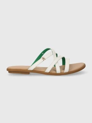 Tommy Hilfiger klapki skórzane TH STRAP FLAT SANDAL damskie kolor beżowy FW0FW08067