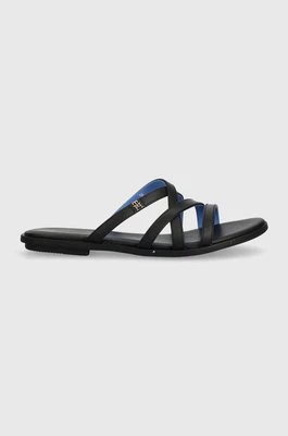 Tommy Hilfiger klapki skórzane TH STRAP FLAT SANDAL damskie kolor czarny FW0FW08067