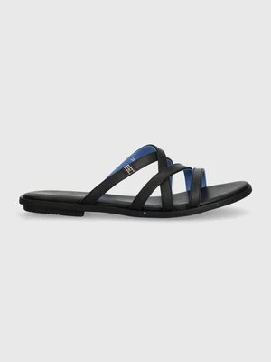 Tommy Hilfiger klapki skórzane TH STRAP FLAT SANDAL damskie kolor czarny FW0FW08067