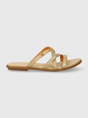 Tommy Hilfiger klapki skórzane TH STRAP FLAT SANDAL GOLD damskie kolor złoty FW0FW08068