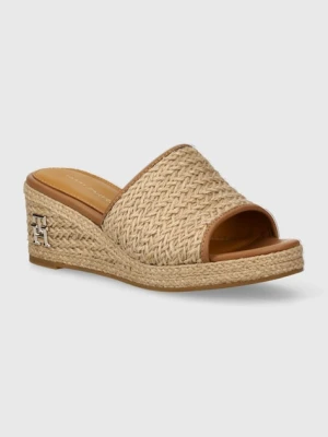 Tommy Hilfiger klapki TH ROPE WEDGE SANDAL damskie kolor beżowy na koturnie FW0FW07927