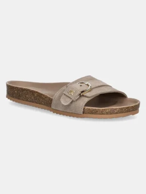 Tommy Hilfiger klapki zamszowe SOFT SUEDE ADJUSTABLE MULE damskie kolor beżowy FW0FW08809