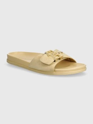 Tommy Hilfiger klapki zamszowe TH HARDWARE SUEDE FLAT SANDAL damskie kolor beżowy FW0FW07935