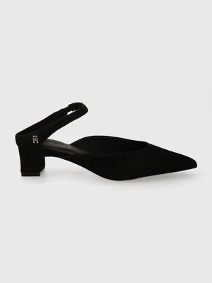 Tommy Hilfiger klapki zamszowe TH POINTY MID HEEL LEATHER MULE kolor czarny na słupku z odkrytą piętą FW0FW07718