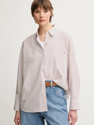 Tommy Hilfiger koszula bawełniana damska kolor bordowy regular z kołnierzykiem klasycznym