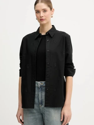 Tommy Hilfiger koszula bawełniana damska kolor czarny regular z kołnierzykiem klasycznym WW0WW49386