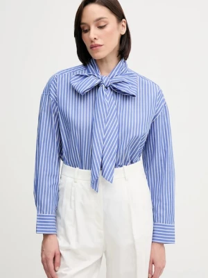 Tommy Hilfiger koszula bawełniana damska kolor fioletowy relaxed z wiązanym dekoltem WW0WW44722