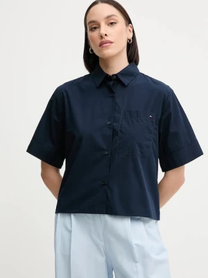 Tommy Hilfiger koszula bawełniana damska kolor granatowy relaxed z kołnierzykiem klasycznym WW0WW44717
