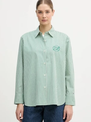 Tommy Hilfiger koszula bawełniana damska kolor zielony relaxed z kołnierzykiem klasycznym WW0WW48190