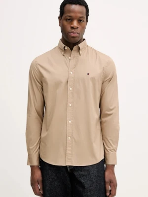 Tommy Hilfiger koszula bawełniana męska kolor beżowy regular z kołnierzykiem button-down MW0MW37550