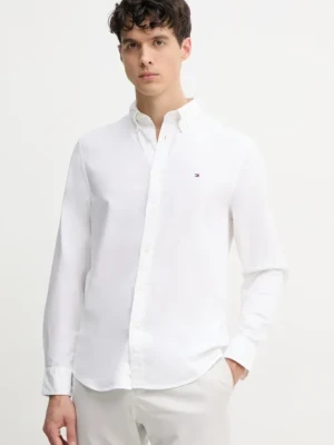 Tommy Hilfiger koszula bawełniana męska kolor biały slim z kołnierzykiem button-down MW0MW38556