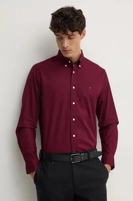 Tommy Hilfiger koszula bawełniana męska kolor bordowy regular z kołnierzykiem button-down MW0MW30934