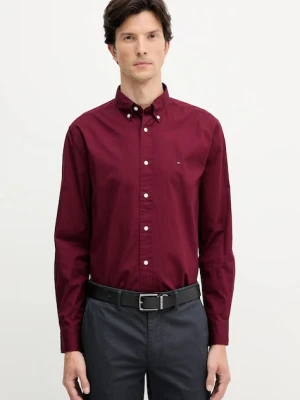 Tommy Hilfiger koszula bawełniana męska kolor bordowy regular z kołnierzykiem button-down MW0MW37550