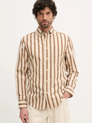 Tommy Hilfiger koszula bawełniana męska kolor brązowy regular z kołnierzykiem button-down MW0MW41715