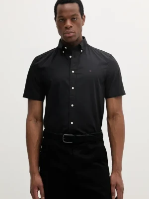 Tommy Hilfiger koszula bawełniana męska kolor czarny regular z kołnierzykiem klasycznym MW0MW37584
