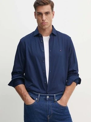 Tommy Hilfiger koszula bawełniana męska kolor granatowy slim z kołnierzykiem włoskim MW0MW35805