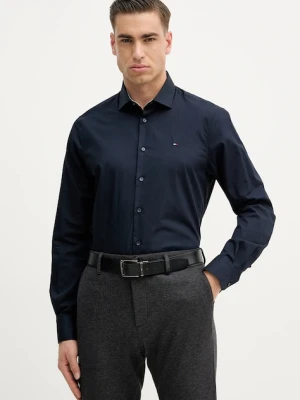 Tommy Hilfiger koszula bawełniana męska kolor granatowy slim z kołnierzykiem włoskim MW0MW41661