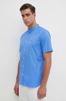 Tommy Hilfiger koszula bawełniana męska kolor niebieski regular ze stójką MW0MW35275