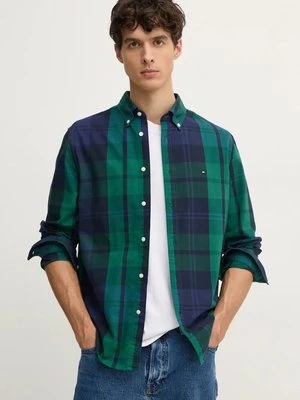 Tommy Hilfiger koszula bawełniana męska kolor zielony regular z kołnierzykiem button-down MW0MW37351