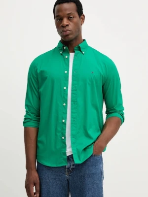 Tommy Hilfiger koszula bawełniana męska kolor zielony regular z kołnierzykiem button-down MW0MW37550