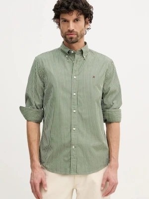 Tommy Hilfiger koszula bawełniana męska kolor zielony regular z kołnierzykiem button-down MW0MW41399