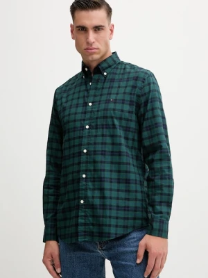 Tommy Hilfiger koszula bawełniana męska kolor zielony regular z kołnierzykiem button-down MW0MW41493