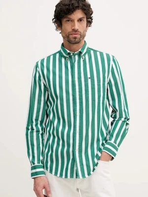 Tommy Hilfiger koszula bawełniana męska kolor zielony regular z kołnierzykiem button-down MW0MW41715