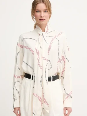 Tommy Hilfiger koszula damska kolor beżowy relaxed z wiązanym dekoltem WW0WW44684