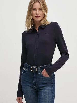 Tommy Hilfiger koszula damska kolor granatowy slim z kołnierzykiem klasycznym WW0WW42906