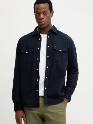 Tommy Hilfiger koszula jeansowa męska kolor granatowy regular z kołnierzykiem klasycznym MW0MW40684