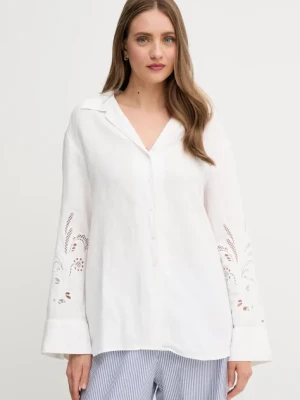 Tommy Hilfiger koszula lniana damska kolor beżowy regular z kołnierzykiem klasycznym WW0WW45940