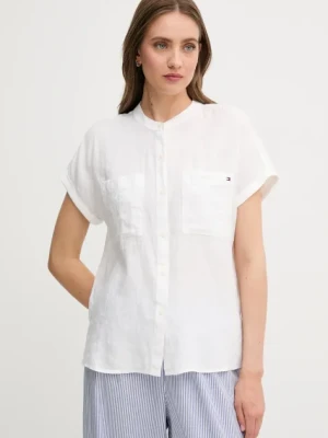 Tommy Hilfiger koszula lniana damska kolor beżowy relaxed ze stójką WW0WW44715