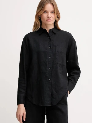 Tommy Hilfiger koszula lniana damska kolor czarny relaxed z kołnierzykiem klasycznym WW0WW46509