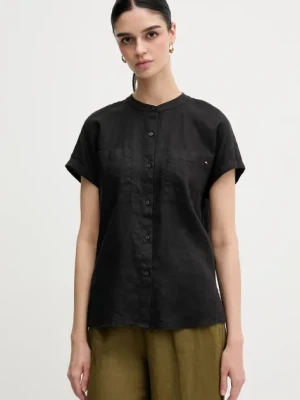 Tommy Hilfiger koszula lniana damska kolor czarny relaxed ze stójką WW0WW44715