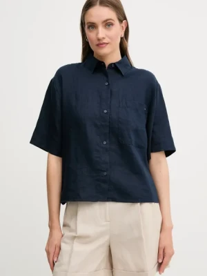 Tommy Hilfiger koszula lniana damska kolor granatowy relaxed z kołnierzykiem klasycznym WW0WW44720