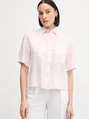 Tommy Hilfiger koszula lniana damska kolor różowy relaxed z kołnierzykiem klasycznym WW0WW44720