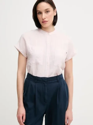 Tommy Hilfiger koszula lniana damska kolor różowy relaxed ze stójką WW0WW44715