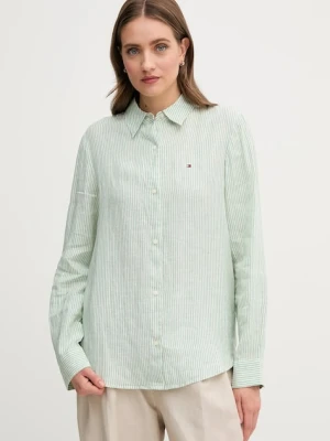 Tommy Hilfiger koszula lniana damska kolor zielony relaxed z kołnierzykiem klasycznym WW0WW44679