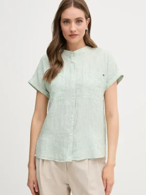 Tommy Hilfiger koszula lniana damska kolor zielony relaxed ze stójką WW0WW44715