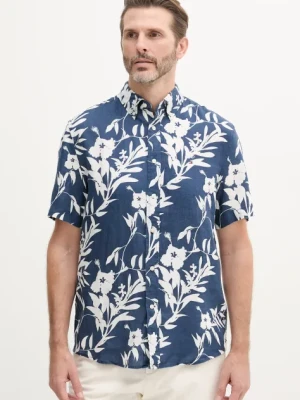 Tommy Hilfiger koszula lniana męska kolor granatowy regular z kołnierzykiem button-down MW0MW38586