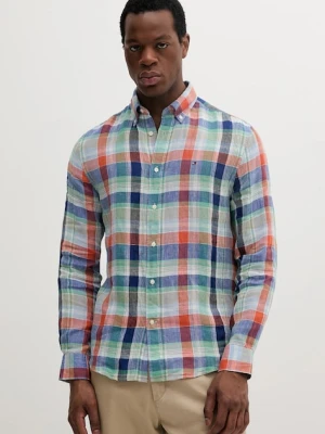 Tommy Hilfiger koszula lniana męska kolor granatowy regular z kołnierzykiem button-down MW0MW39166