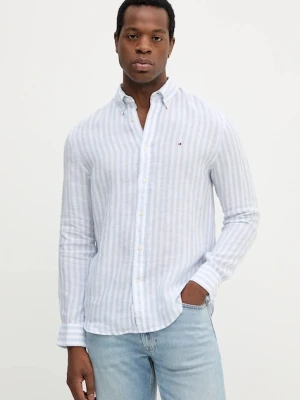 Tommy Hilfiger koszula lniana męska kolor niebieski regular z kołnierzykiem button-down MW0MW38581